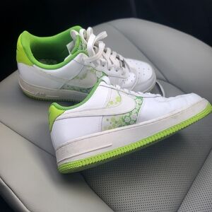 Nike Air Force 1 White and Lime Green Sneakers